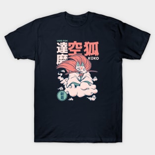 Retro Japanese Kuko Sky Fox Yokai Illustration | Japanese Folklore Creatures T-Shirt